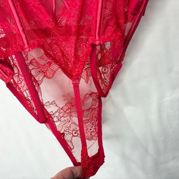 Victorias Secret Size L Bombshell Lace Teddy Corset Push Up Red Sexy Lingerie - Picture 13 of 15